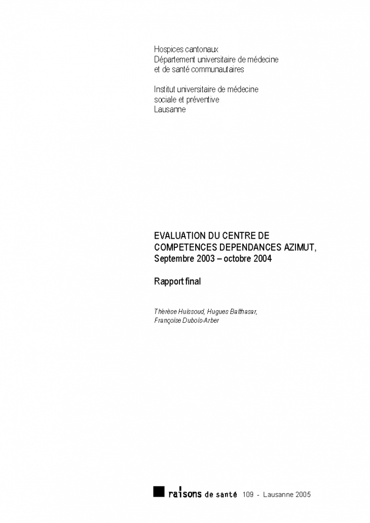 Evaluation du Centre de compétences dépendances Azimut, septembre 2003-octobre 2004 : rapport final
