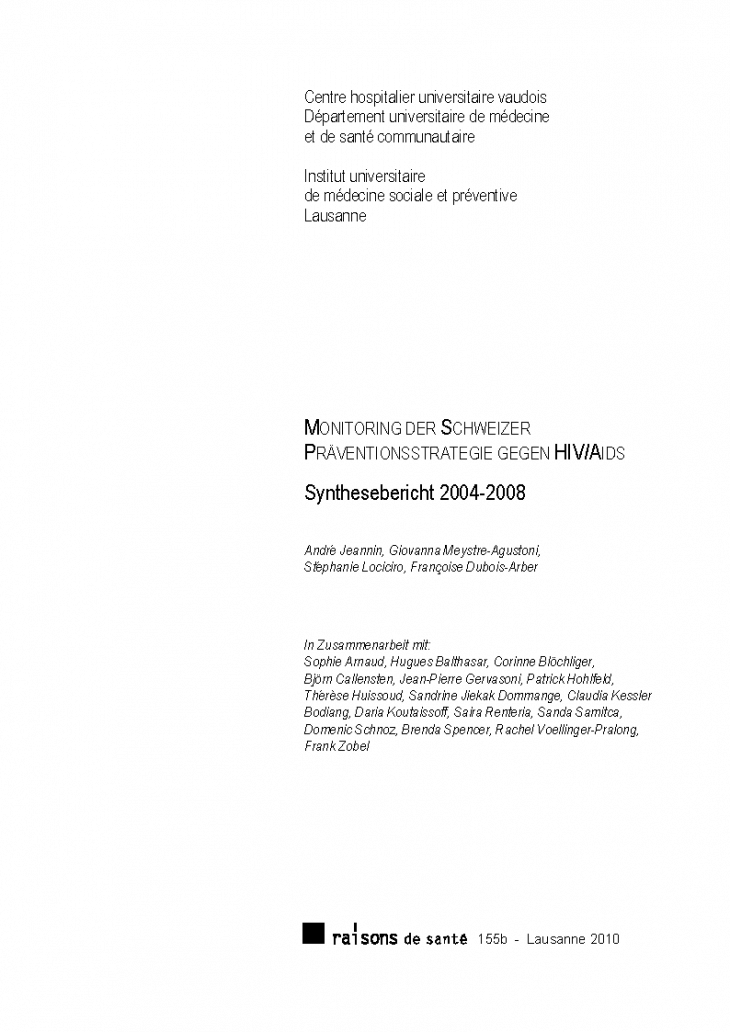 Monitoring der Schweizer Präventionsstrategie gegen HIV/Aids : Synthesebericht 2004-2008