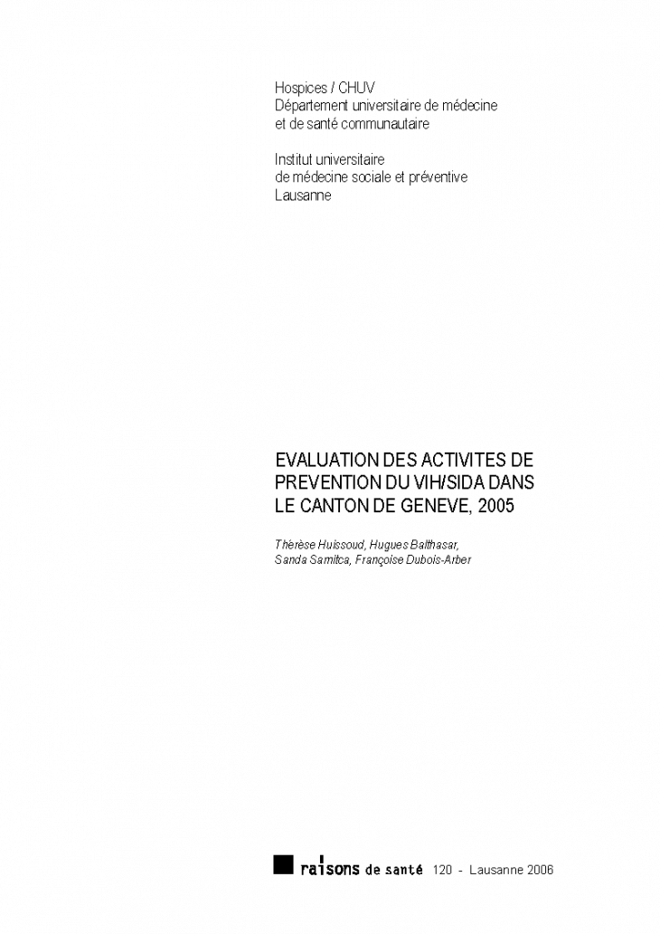 Evaluation des activités de prévention du VIH/sida dans le canton de Genève, 2005