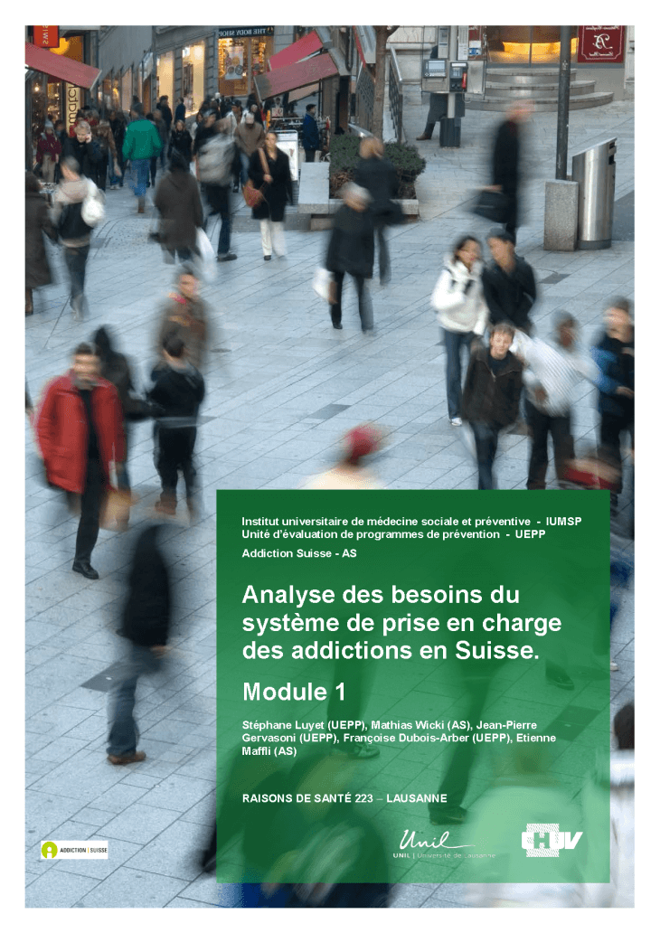 Analyse des besoins du système de prise en charge des addictions en Suisse: Module 1 : revue de littérature