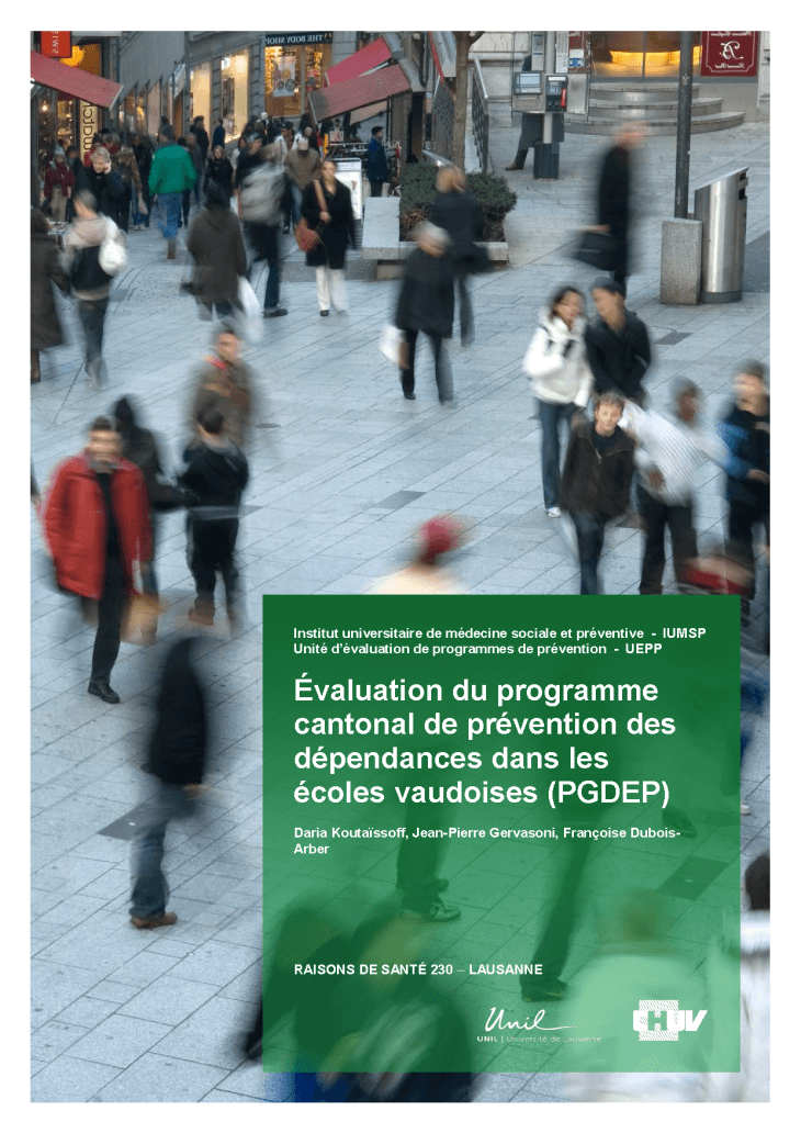 Évaluation du programme cantonal de prévention des dépendances dans les écoles vaudoises (PGDEP)